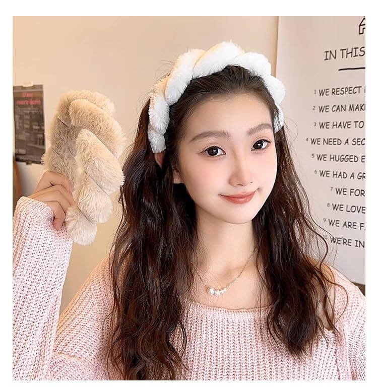 Yazon Faux Fur Headbands for Women Girls Unique Rabbit Furry Hair Headband Warm fluffy Hairhoop Hair Accesorries Set of 3