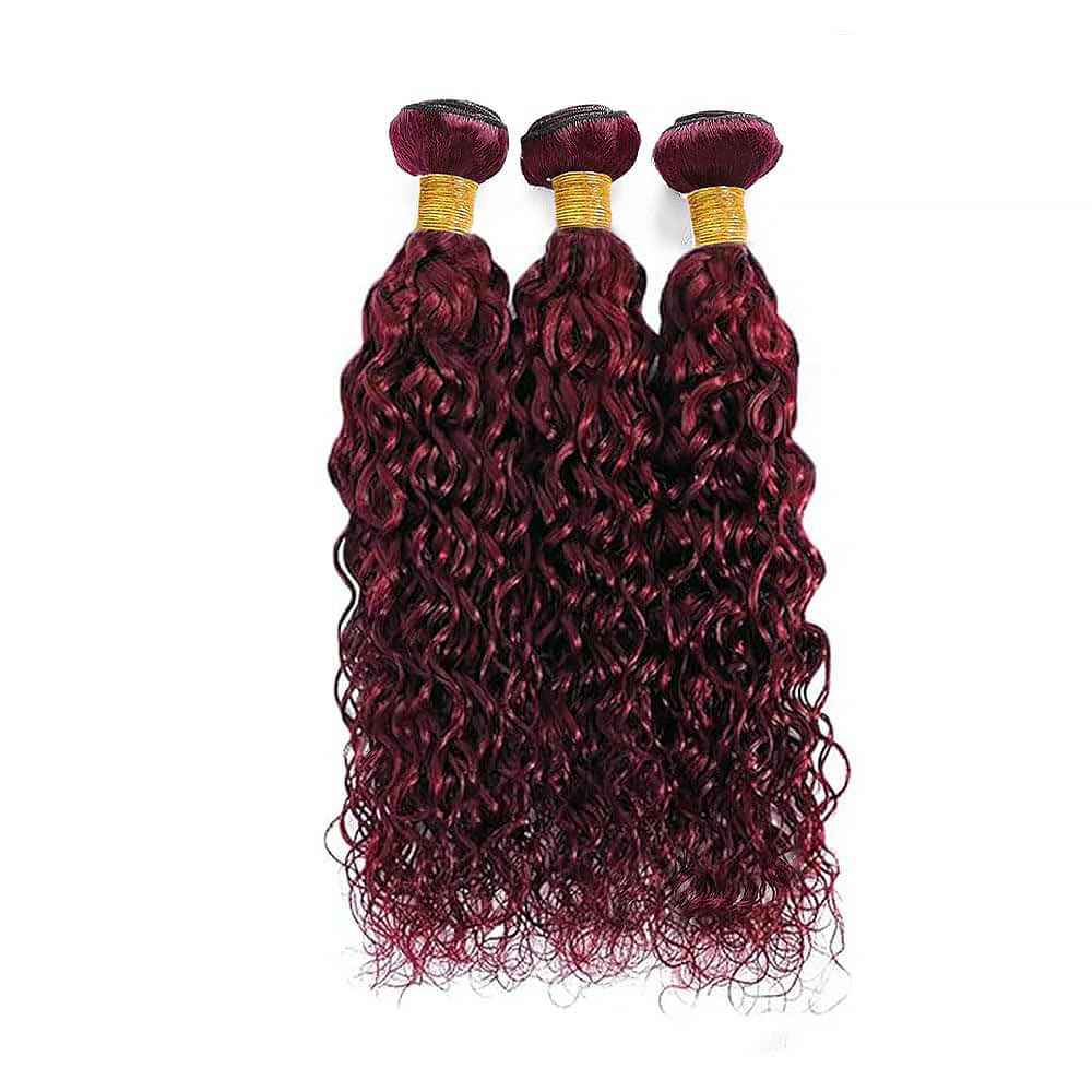 Water Wave Human Hair Bundles 14 16 18 Inch #99J Burgundy Bundles Human Hair Red 12A Unprocessed Native Virgin Hair 100/PC 3 Extensions Wet and Wavy Weave for Women