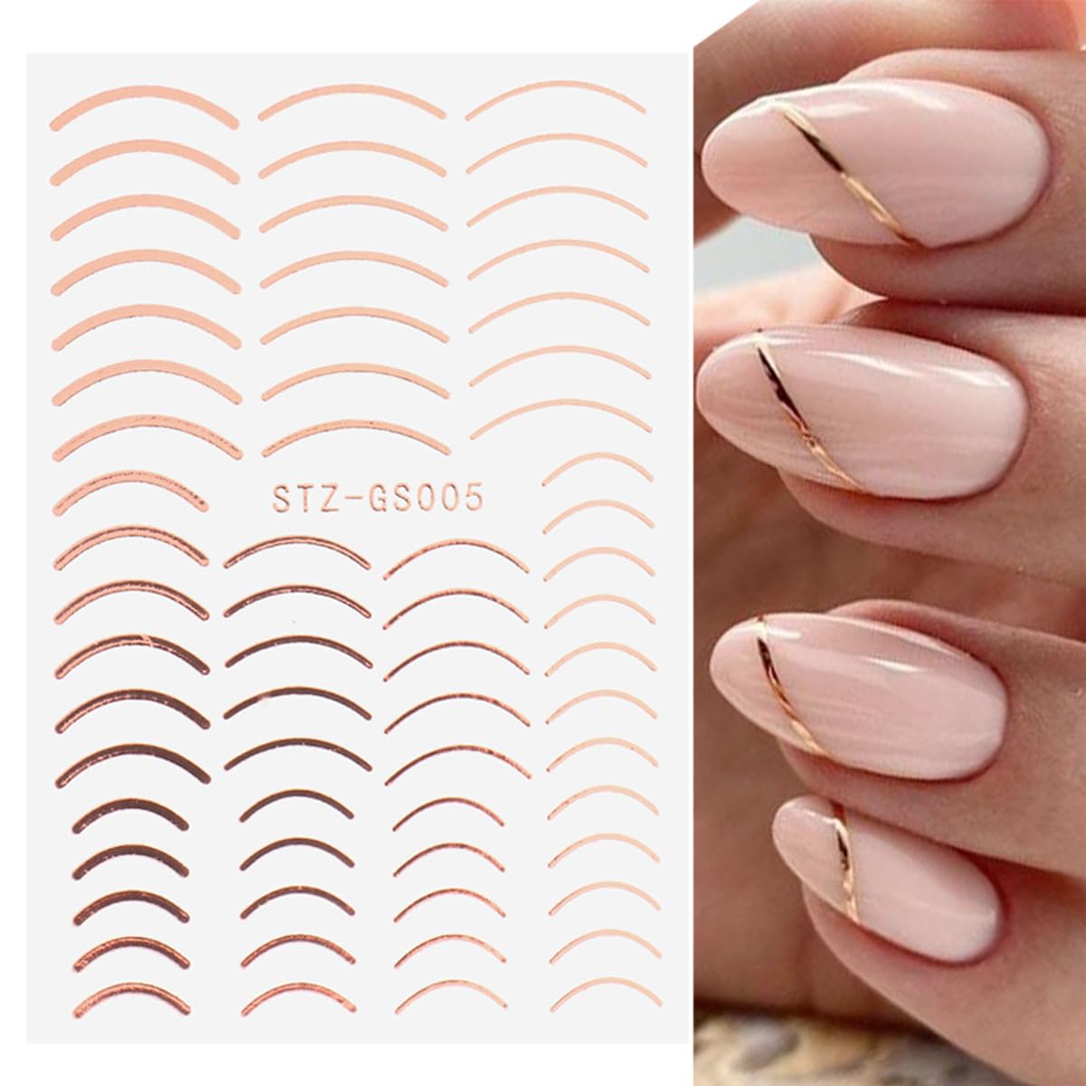 French Tip Nail Stickers for Nail Art Gold Line Nail Art Stickers 3D Self-Adhesive Rose Gold Silver Letter Nail Decals for Women Nail Design Decoration Accessories 6 Sheets