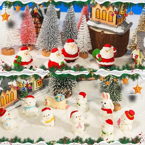 Warmtree 80PCS Christmas Miniature Figurines, Mini Resin Christmas Ornaments Mini Trees Mini Christmas Figures Snowman Santa Clause Ornament for DIY Christmas Decor Fairy Garden and Snow Globes