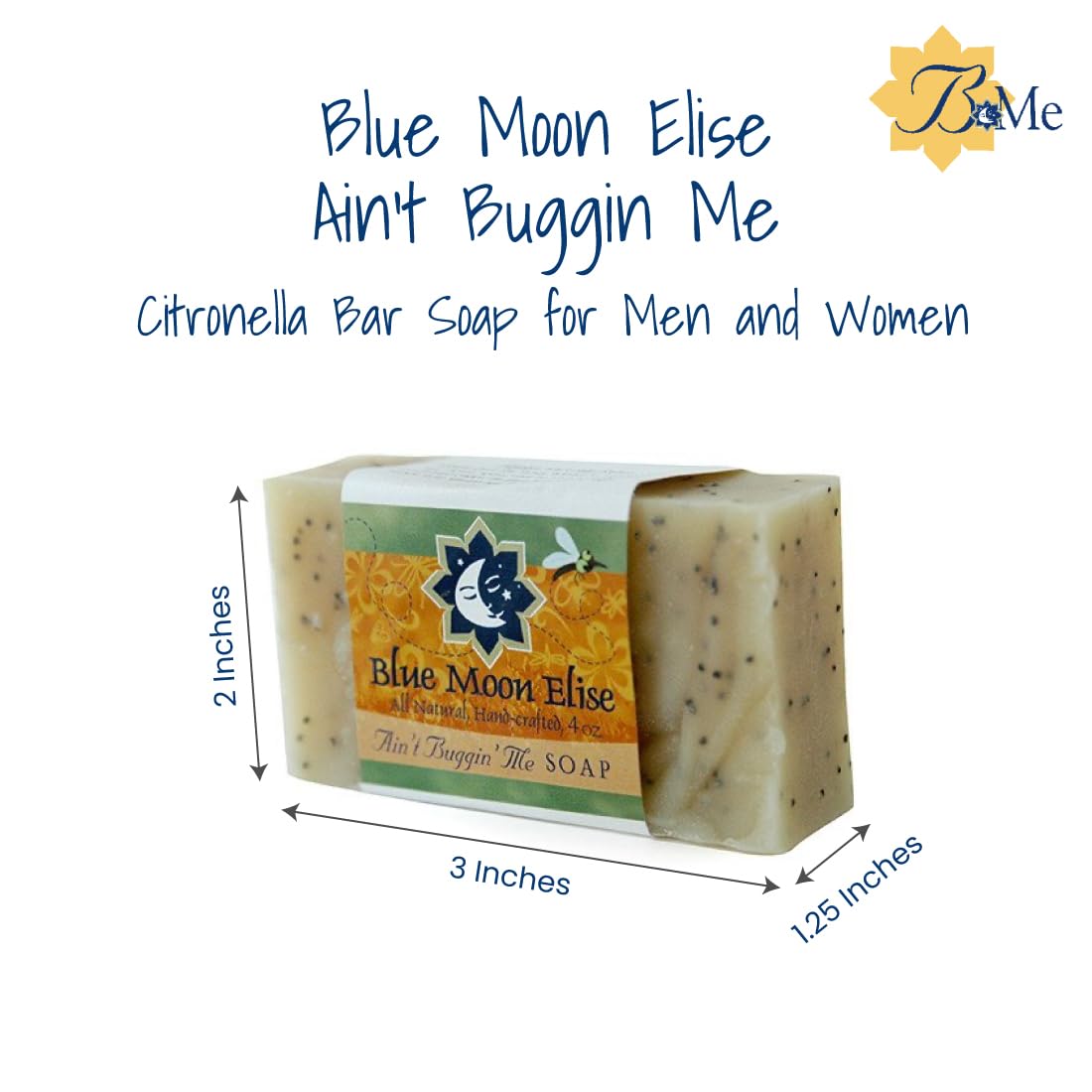 Blue Moon Elise Ain't Buggin Me Citronella Soap - Natural Handmade Soap Made with Pure Citronella, Eucalyptus and Lemongrass Essential Oils - A Must-have for Camping and Outdoor Activities (3pk)