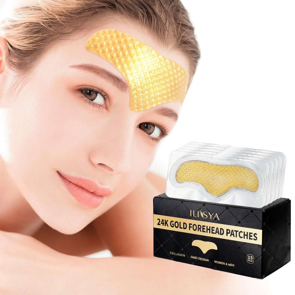 ROUSE 24K Gold Forehead Anti-Wrinkle Patch-15 PCS, Collagen Forehead Lines Mask Forehead Frown Wrinkles Pads T-Zone Patches Smooth Forehead Strips Moisturizing