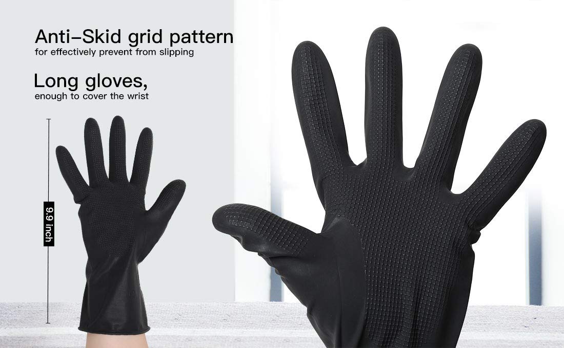 PERFEHAIR Reusable Black Hair Dye Gloves-5 Pairs, Professional Salon Hair Coloring Rubber Gloves, (5 left+5 right), Large