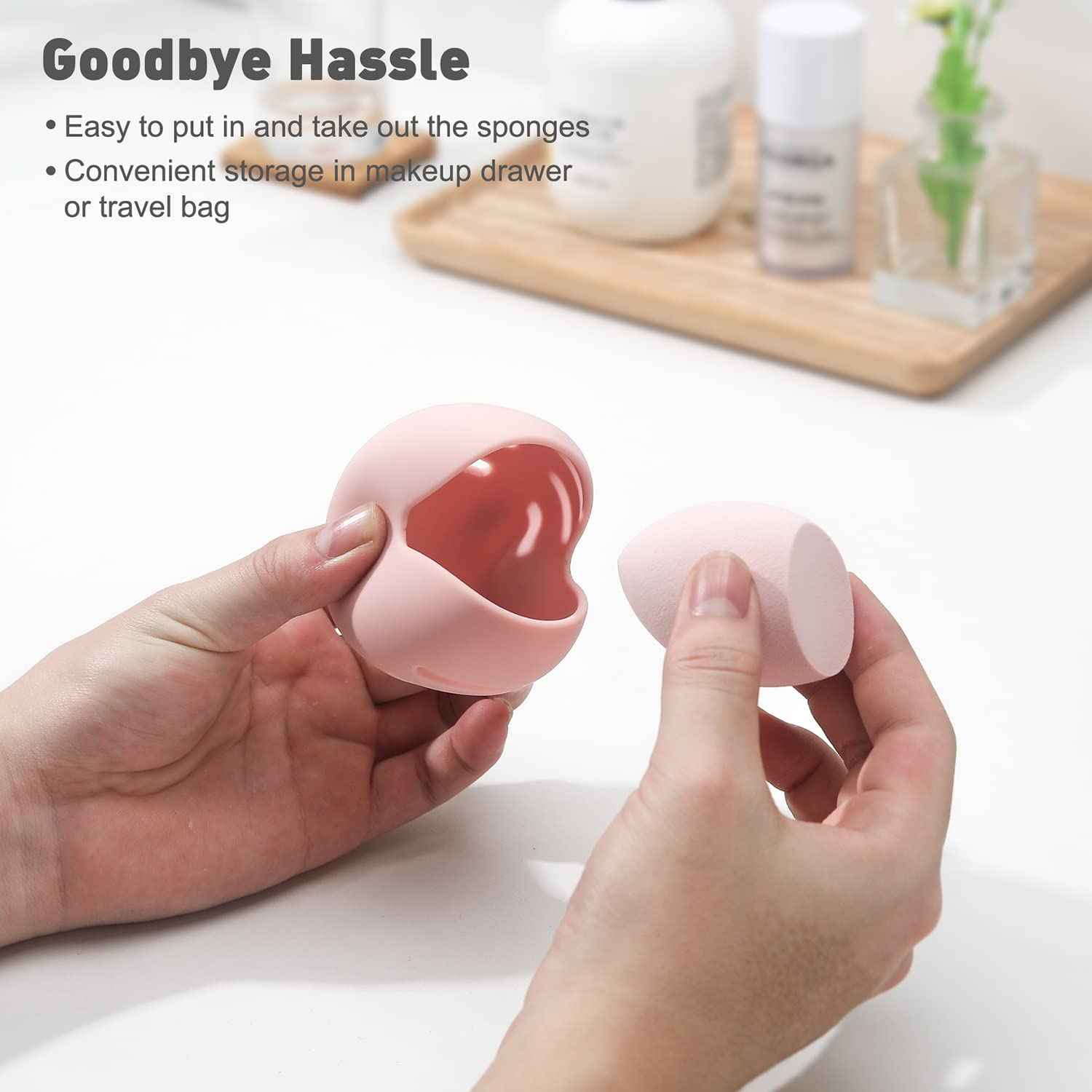 BEZOX Makeup Blender with Holder, Non-Latex Beauty Sponge with Case of Premium Silicone for Blending Liquid Foundations Cosmetics, Travel Sponge Holders, Soft and Skin-Friendly - Pink