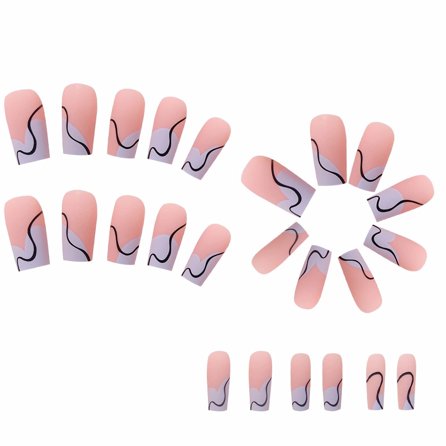 BABALAL Square Press on Nails Medium Fake Nails PInk Blue Acrylic Nails 24Pcs Matte Squoval Stick on Nails