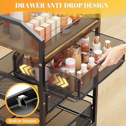 SUNALLY Rolling Makeup Organizer Cart with 4 Drawers - Black