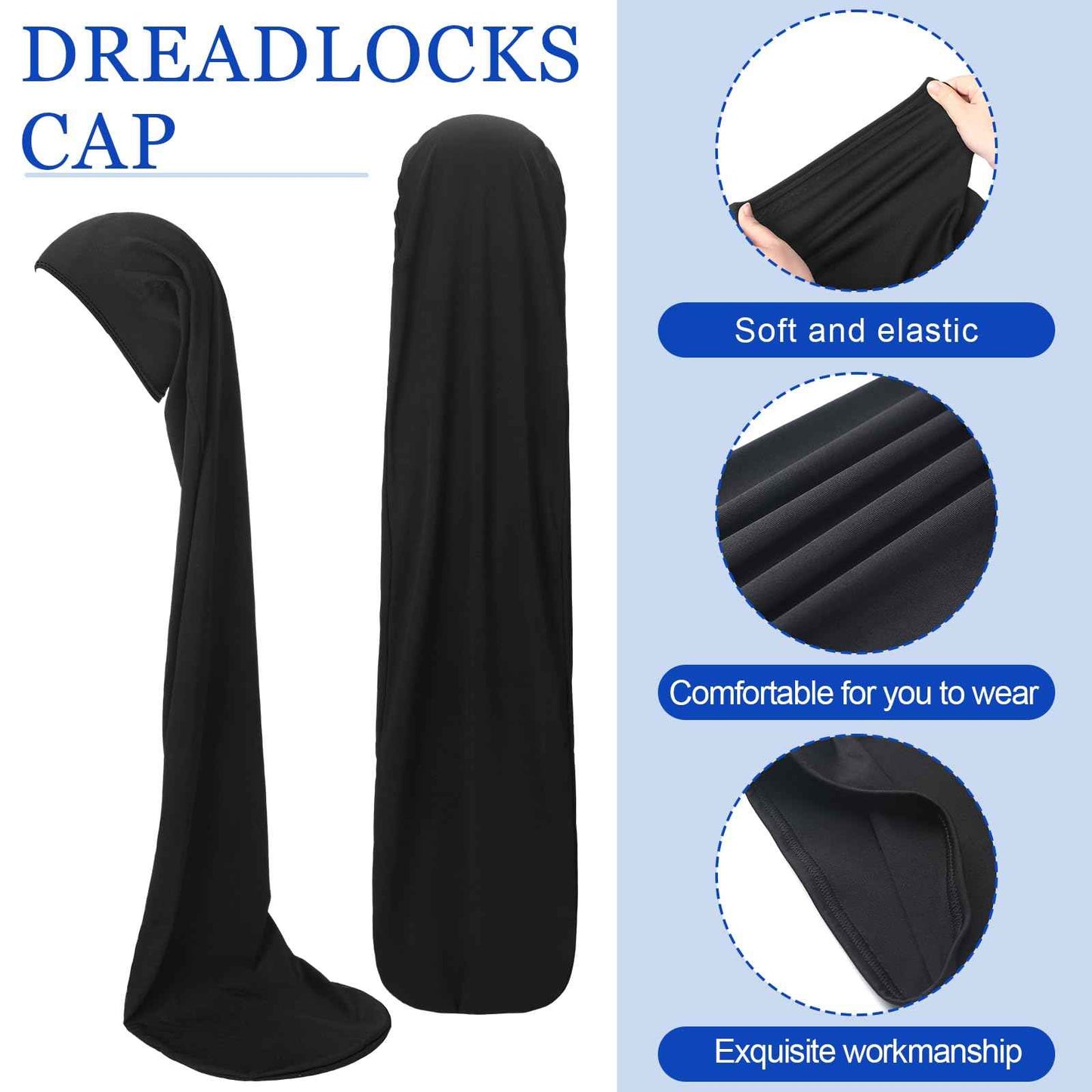 Twistover 4 Pcs Jumbo Dreadlock Cap 37'' Hair Dreads Head Wrap Loc Wraps for Dreads Hair Accessories for Men Women Sleeping(Black, Red, Purple, and Beige)