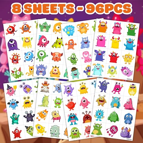 96PCS Monster Temporary Tattoos for Kids
