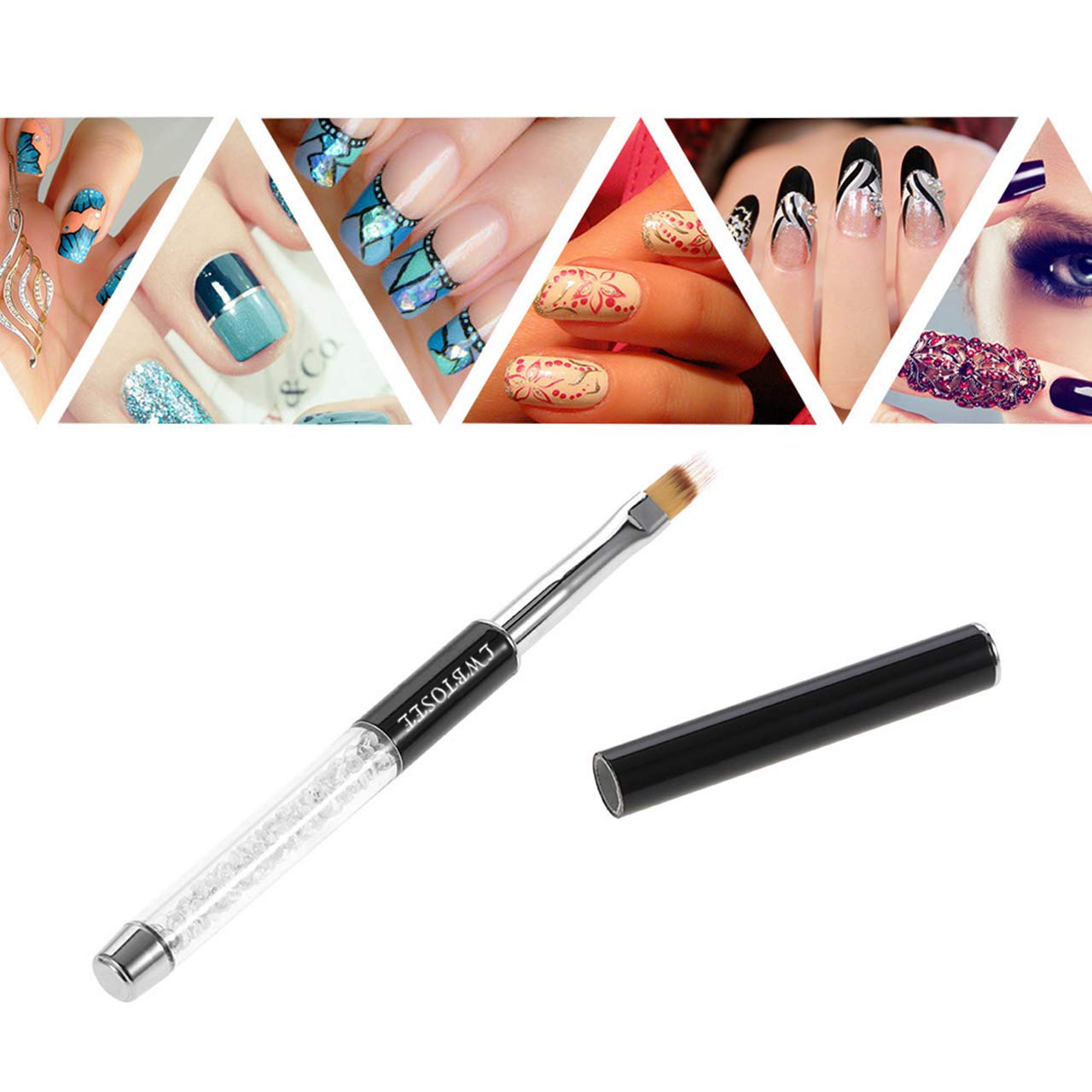 LWBTOSEE Nail Ombre Brush Nail Art Painting Pen Brush UV Gel Polish Gradient Color Rhinestone Crystal Pen UV Gel Brushes Painting Tools (Silver)