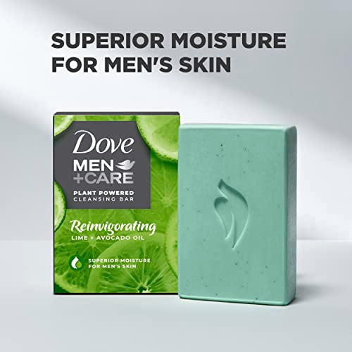 DOVE MEN + CARE Plant-Powered Natural Essential Oil Bar Soap Reinvigorating Lime + Avocado Oil to Clean and Hydrate Mens Skin 4-in-1 Bar Soap for Men's Body, Hair, Face and Shave. 5 oz, 4 Count