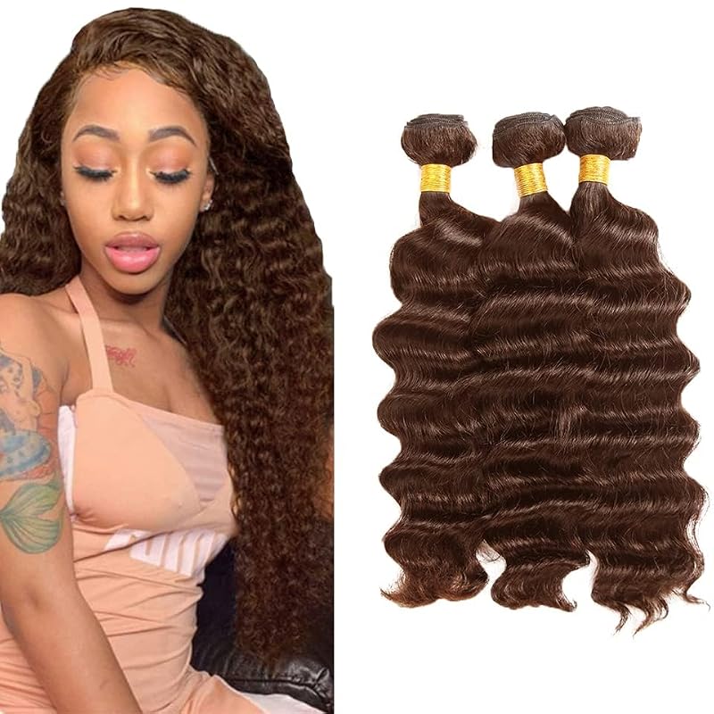 #4 Brown Deep Wave Hair Bundles - 30 Inch Brazilian Virgin Human Hair - FuivJuix, 3 Pack