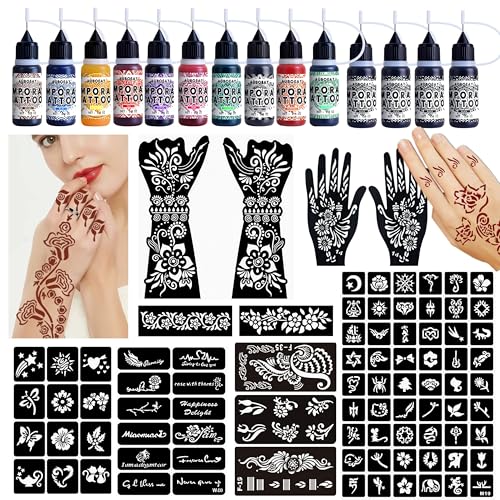 14-Color Temporary Tattoo Ink Kit with 95 Stencils