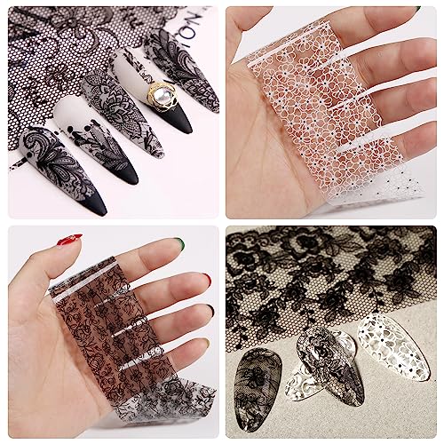 20 Rolls Black and White Lace Nail Transfer Foil Set for Acrylic Nails