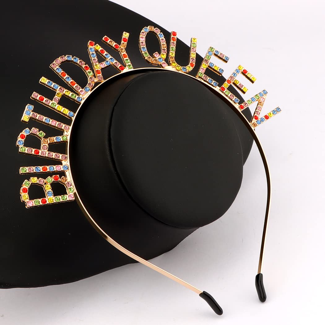 AOPRIE Birthday Crown for Women Gold Rainbow Birthday Tiara for Girls Birthday Queen Headband Princess Crown Rhinestone Happy Birthday Accessories