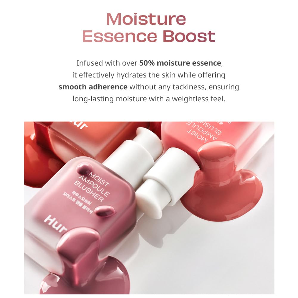 House of Hur Moist Ampoule Blusher, Buildable Water-based Formula, Infused with over 50% moisture essence, no tackiness, long-lasting moisture, weightless feel (05 Peach Coral, 20ml)