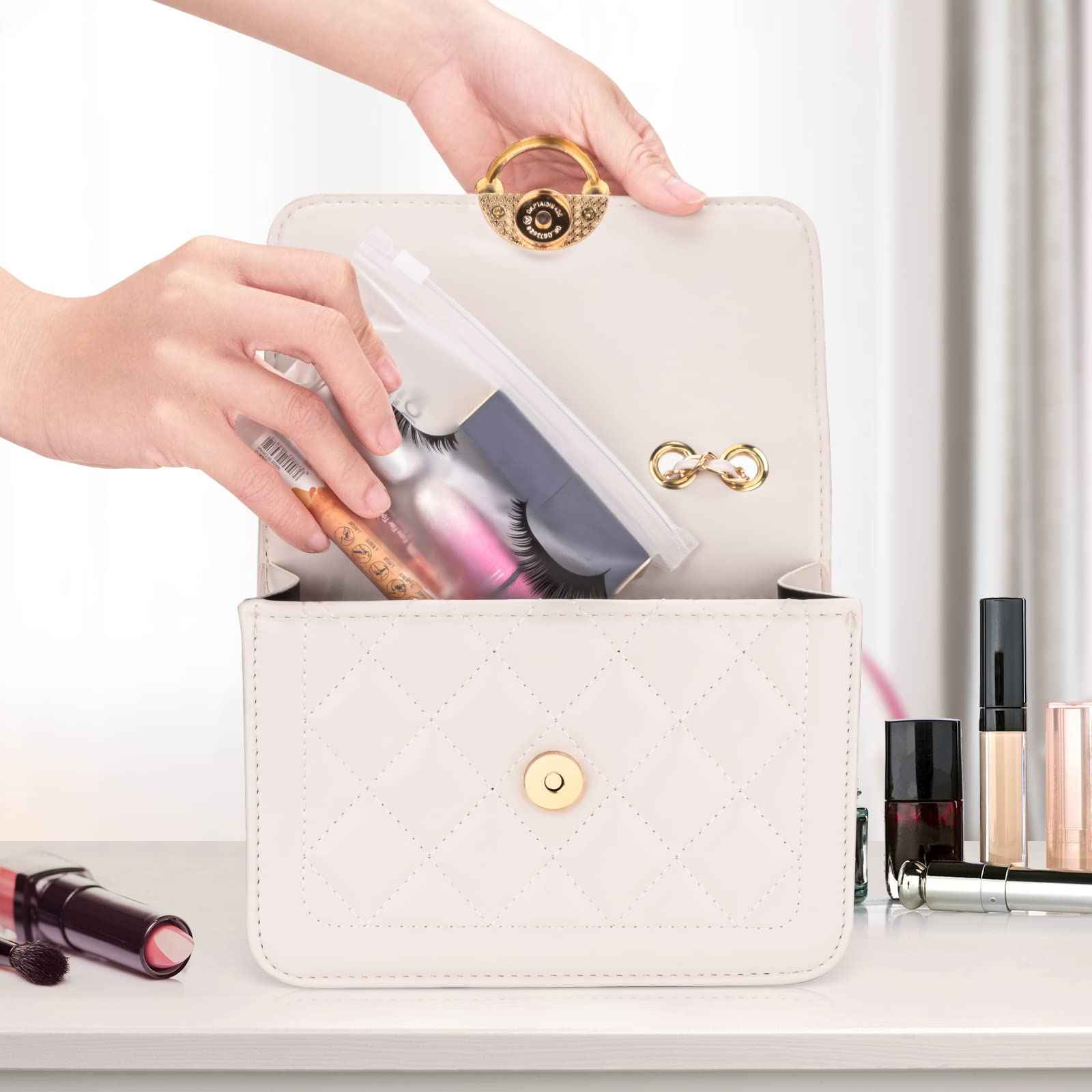 Noverlife 100PCS Eyelash Makeup Bags - Waterproof Plastic Makeup Bags with Zipper, Toiletry Pouch Cosmetic Bags for Clients