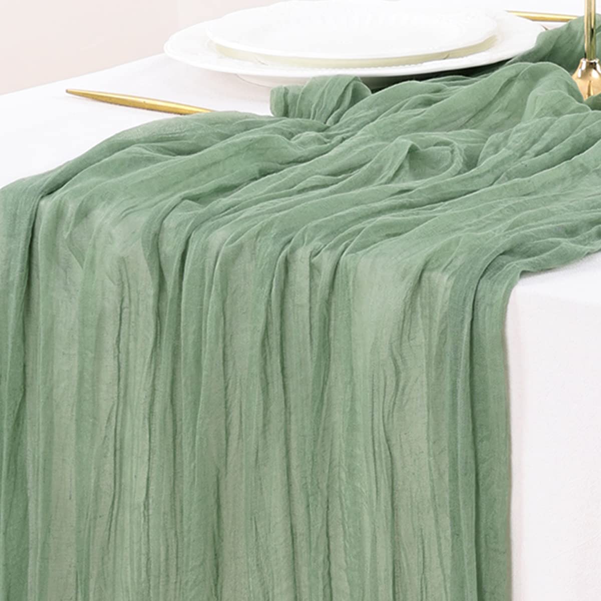 Socomi Cheesecloth Table Runner 10ft Gauze Boho Rustic Sage Green Cheese Cloth Table Runner for Wedding Bridal Shower Fall Thanskgiving Decoration