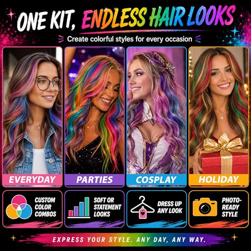 Jim&Gloria Washable Hair Chalk Kit - 8 Vibrant Colors for Kids