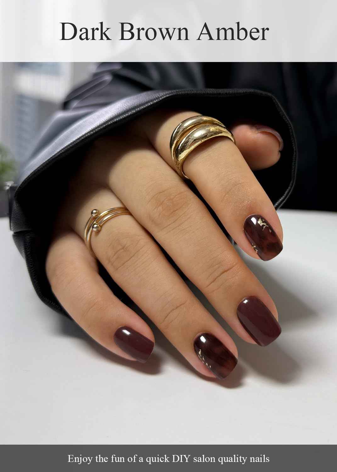 AutyaMee Semi Cured Gel Nail Strips (Dark Brown Amber), 20 Pcs Gel Nail Wraps, Stickers, Salon Quality, Long Lasting, Works with Any UV Lamps