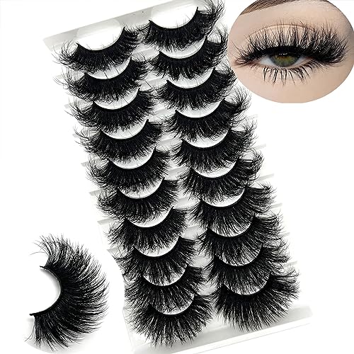 Mink Lashes Fluffy 25mm Thick Big Strip Lashes Pack Faux Mink Long False Eyelashes Volume Wispy Cat Eye D Curl Dramatic Eyelashes