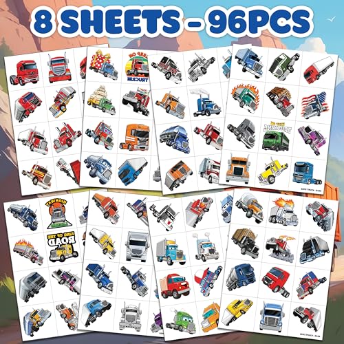 96 Piece Semi Truck Temporary Tattoos for Kids