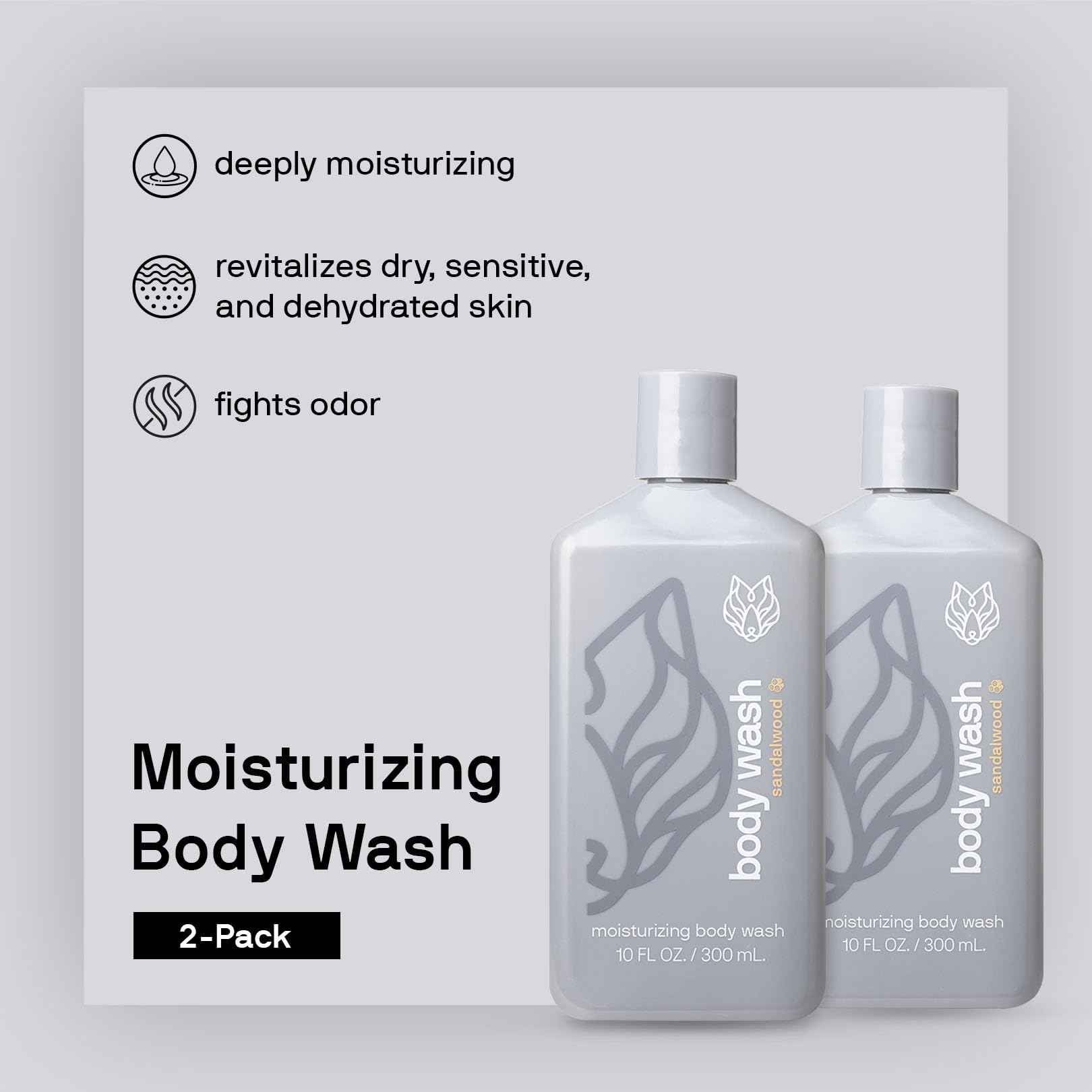 Black Wolf 2-Pack Moisturizing Body Wash Bundle - Mens Hydrating Bodywash for Dry, Dehydrated, & Sensitive Skin - Hyaluronic Acid, Aloe Vera, & Jojoba Oil Body Cleanser Help Remove Oil & Dirt