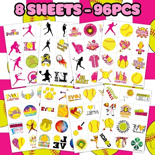 96-Piece Softball Temporary Tattoos – Waterproof Game Day Stickers