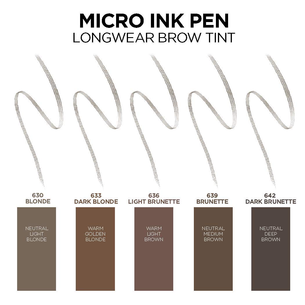 L'Oreal Paris Micro Ink Pen by Brow Stylist, Longwear Brow Tint, Hair-Like Effect, Up to 48HR Wear, Precision Comb Tip, Brunette, 0.033 fl; oz.