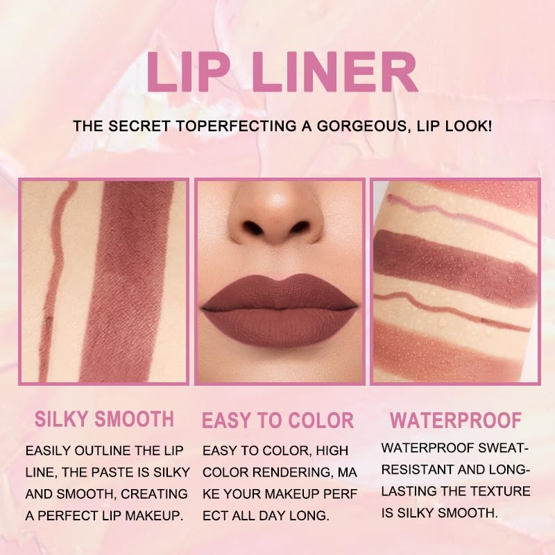 3Pcs Matte Lip Liner & Lipstick Combo Set - 24Hr Waterproof