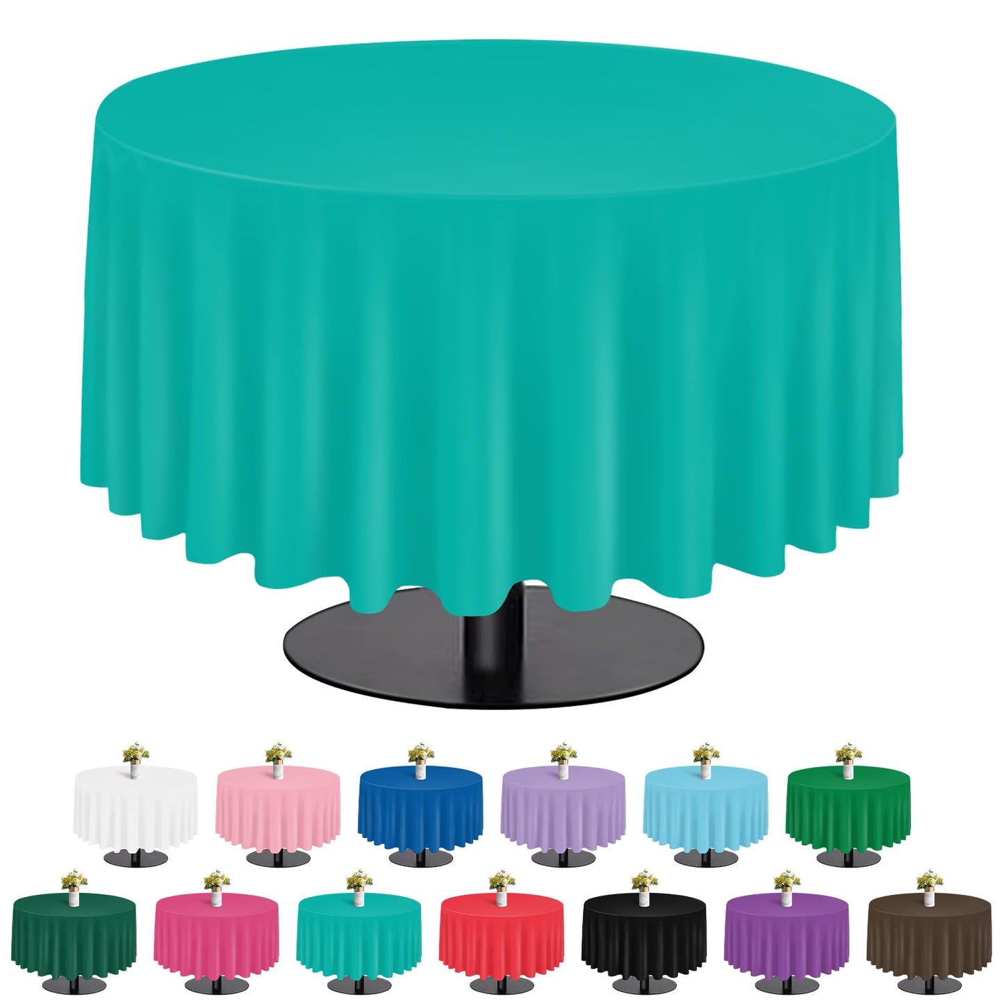 tujol Teal 6 Pack Plastic Table Cloth 84", Disposable Round Tablecloth Table Cover, Plastic Table Cloths for Parties