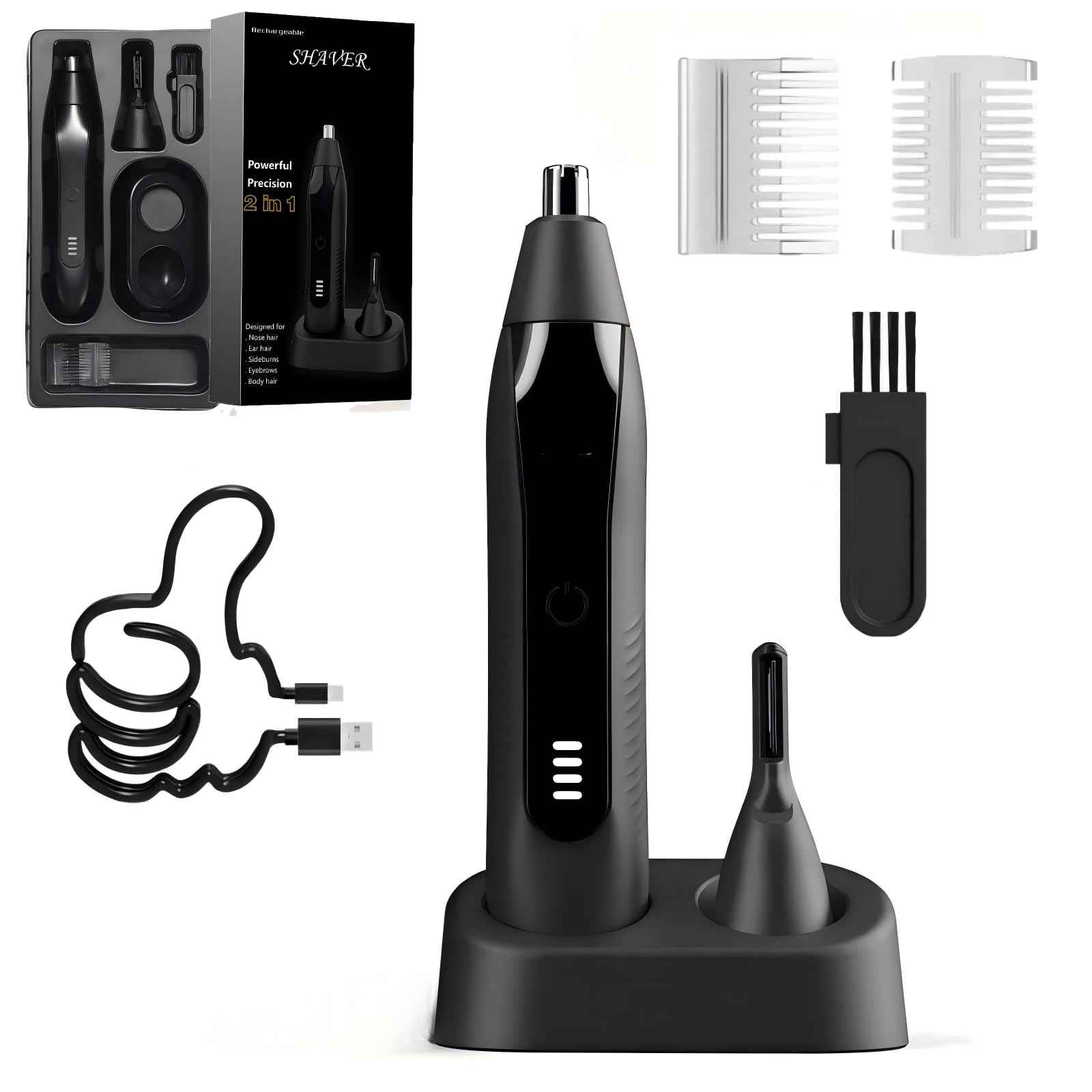 VBXBKC Ear and Nose Hair Trimmer for Men, 2025 Professional Painless USB Rechargeable Eyebrow & Facial Electric Hair Trimmer for Men Women, Powerful Motor, Dual Edge Blades (Black-UC01)