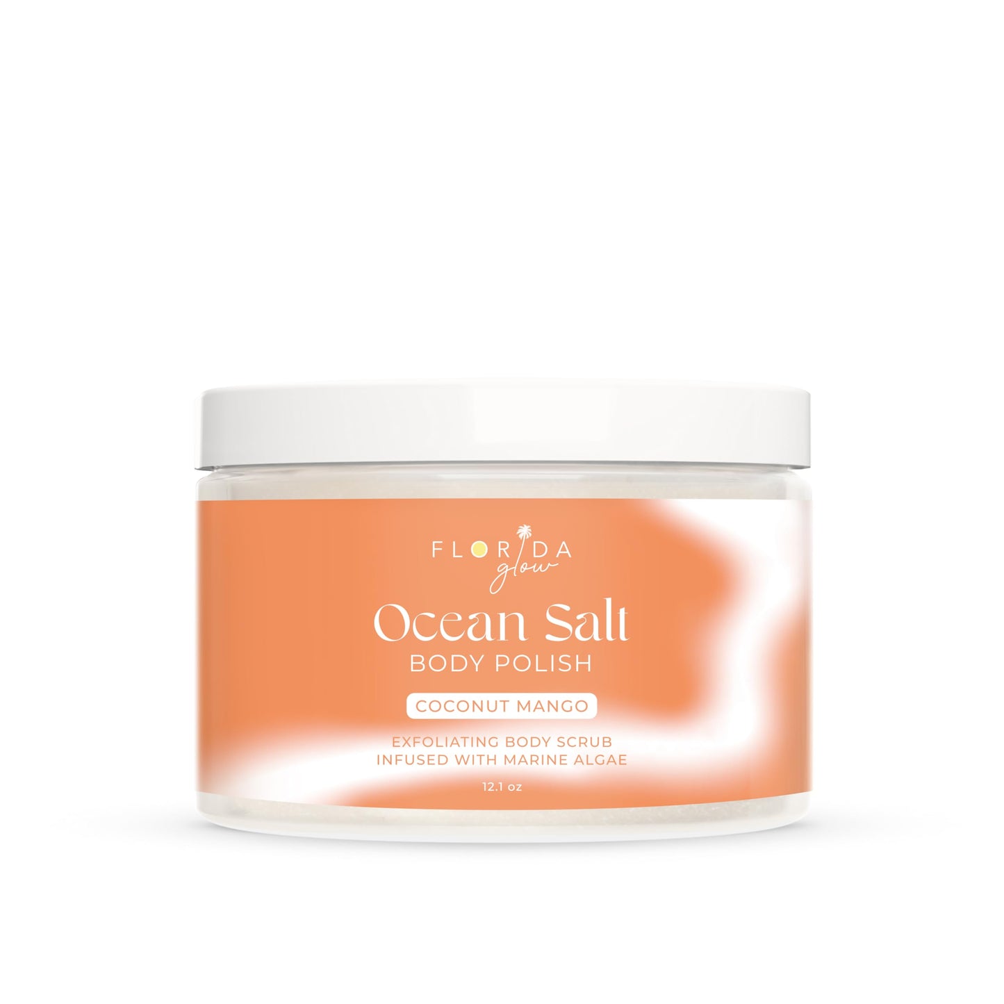 Sea Salt Body Scrub by Florida Suncare - Ocean Salt Body Polish Infused with Marine Algae - Exfoliating Face and Body Scrub - Facial Scrub Exfoliator to Tackle Acne (Coconut Mango, 12.1 oz)