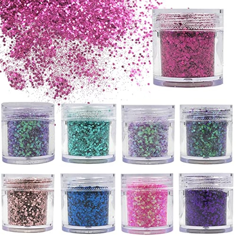 9 Color Holographic Chunky Glitter Sequins Resin Crafts Colorful Nail Sequins for Face body and Women DIY Decoration (Mixed Color-A)