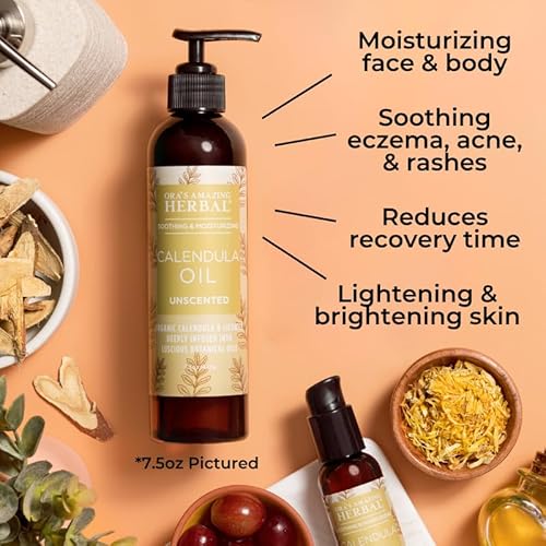 Ora's Amazing Herbal Calendula Oil with Licorice, Jojoba, Fragrance Free, Unscented, Facial Cleansing, Moisturizing, Eczema & Sensitive Skin, Cold Pressed Oils, Recycled Plastic, 2 oz Travel Size