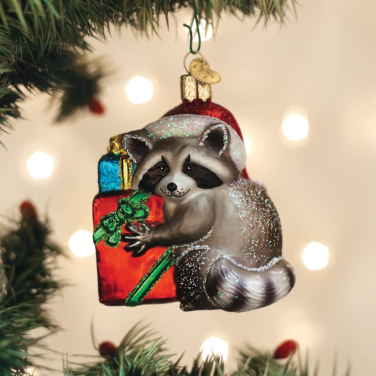 Old World Christmas Christmas Bandit Raccoon Glass Blown Ornament for Christmas Tree