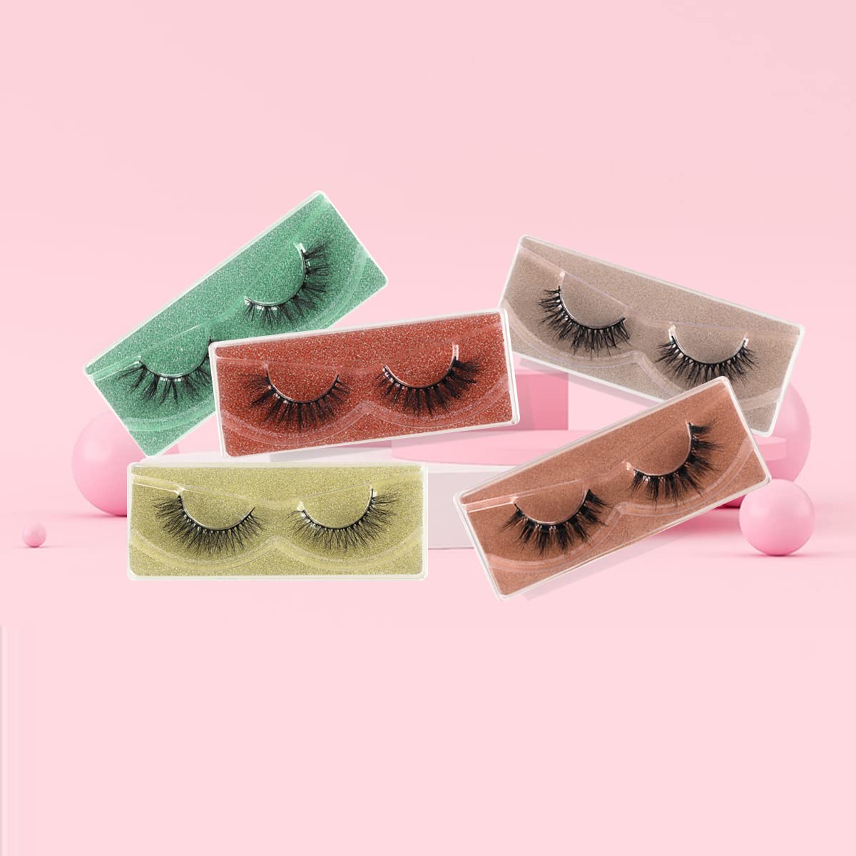 APCYUST Lashes Bulk 50 Pair Wholesale Short Lash Natural Look Fluffy Mink Eyelashes 5D Faux Mink False Lash Cat Eye Fake Eyelash Soft Wispy Strip Eye Lashes with Individual Portable Lash Pack