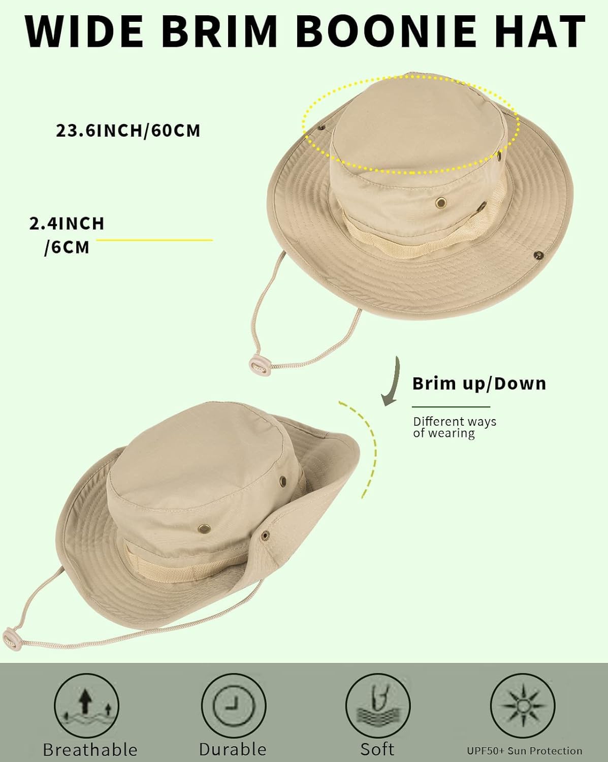 Sun Hats for Men Women Bucket Hat UPF 50+ Boonie Hat Foldable UV Protection Hiking Beach Fishing Summer Safari(2pack-Beige+Brown)