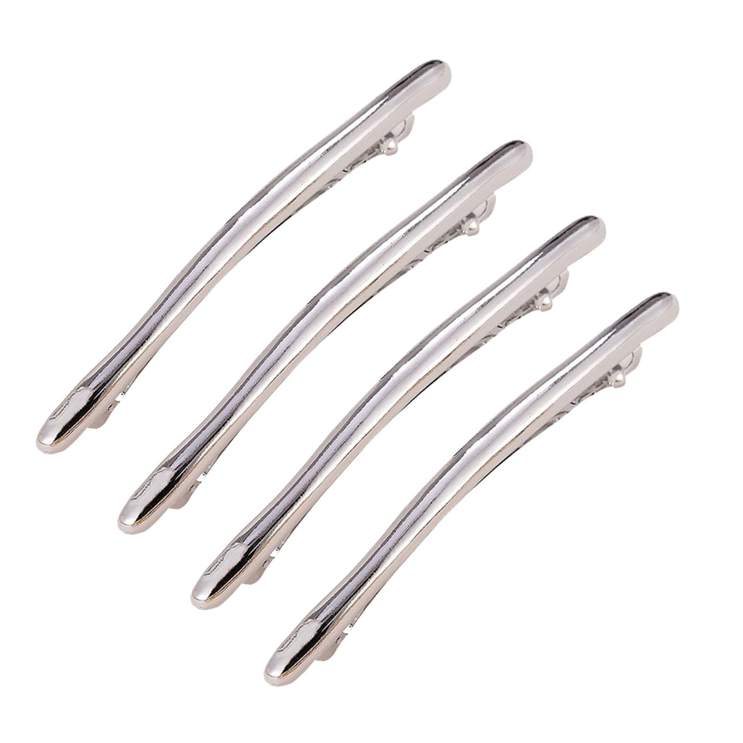 4.5 Inches Long Bow-shaped Shiny Barrettes Narrow Metal Hair Barrettes for Thick Hair Chic Hair Clips for Styling Long Hair,4pcs (Silver)