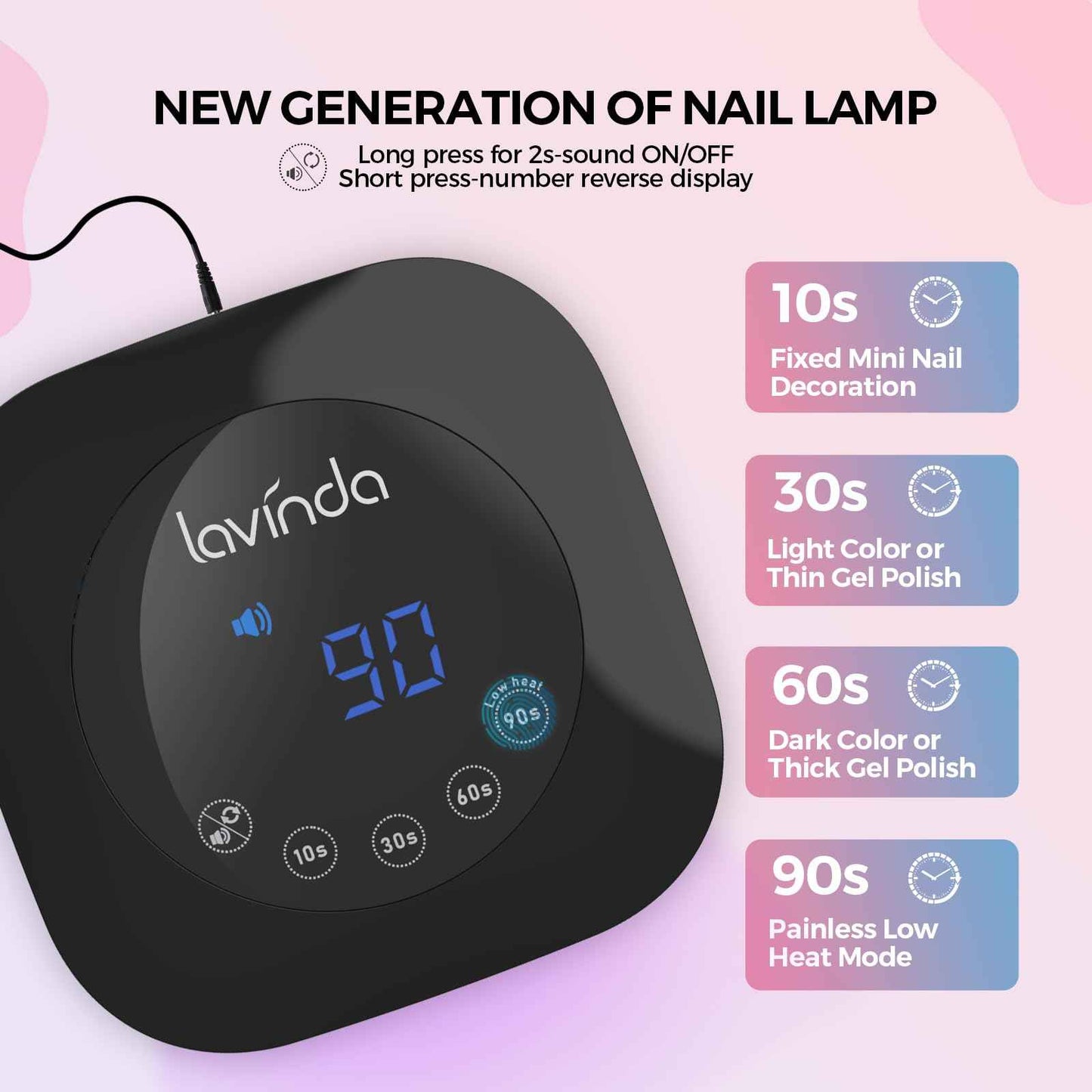 Lavinda UV LED Nail Lamp, 54W UV Nail Light for Gel Polish Acrylic , Professional Gel Lamp with Auto Sensor Fast Curing Nails Dryer 4 Timer Settings Art Tools for Salon Home Use