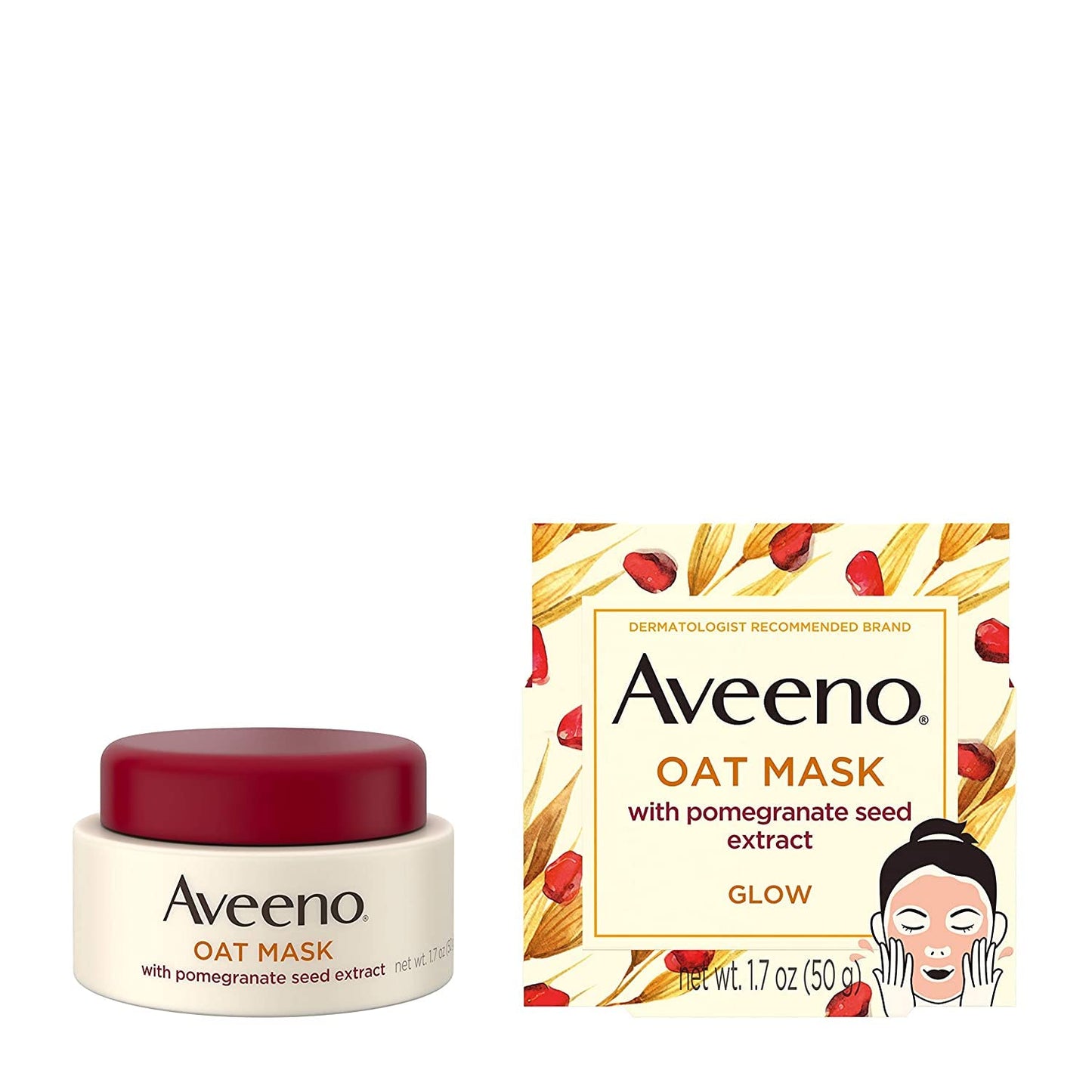 Aveeno Oat Face Mask with Pomegranate Seed Extract, Kiwi Water, and Prebiotic Oat, Hydrating Full Face Mask for Glowing Skin, Paraben Free, Phthalate-Free, 1.7 oz