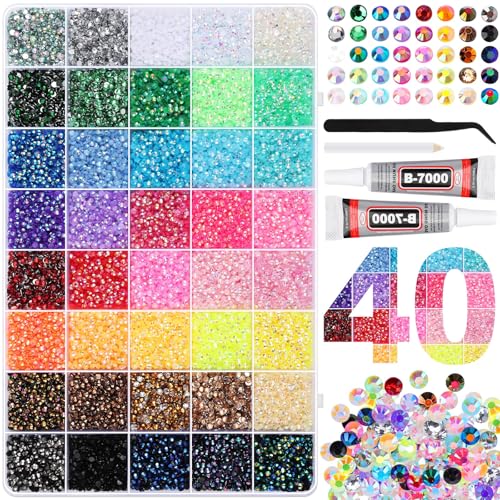 50000Pcs Bedazzling Kit 40 Colors 3mm Rhinestones with Glue & Tools