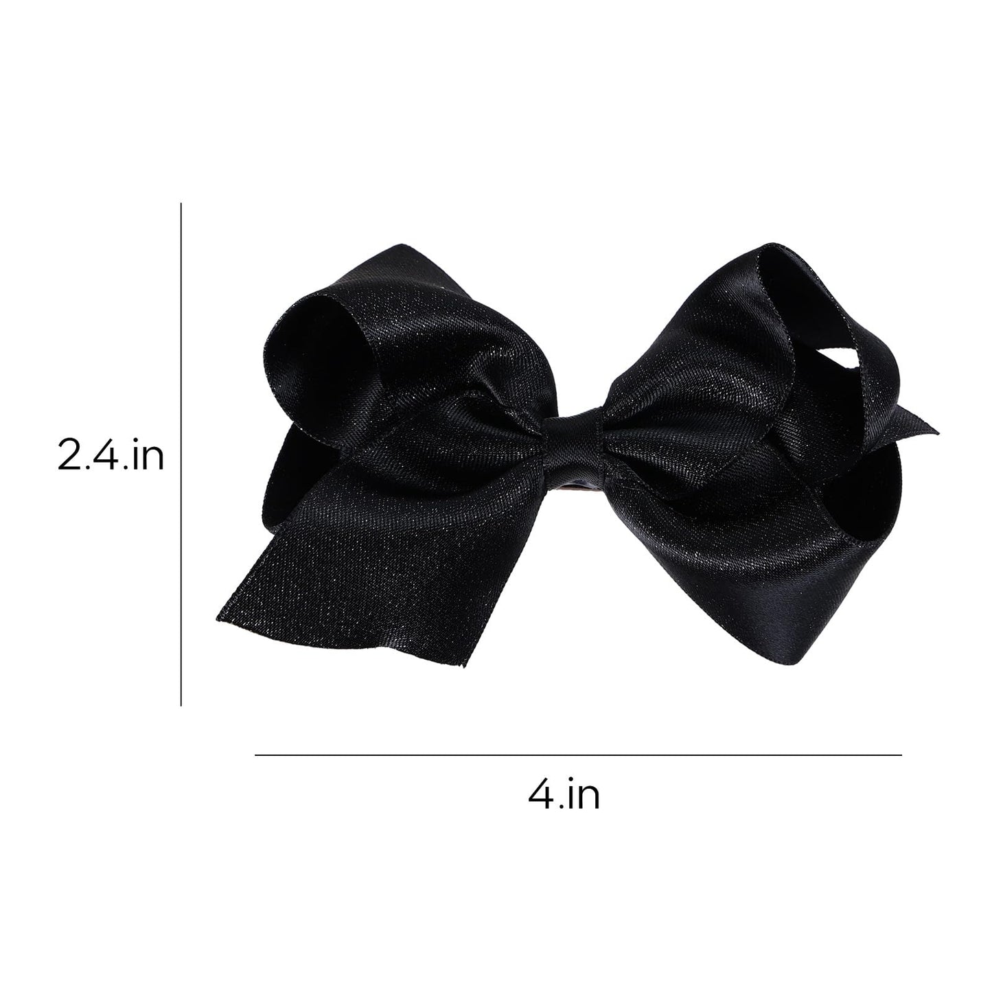 Black Hair Ribbon Hair Bows 4inch Big Hand-made Shiny Glitter Silky Satin Hair Clips Slides Ponytail Holder outfit Dress Decor Accessories for Toddlers Teens Girls Kids Women