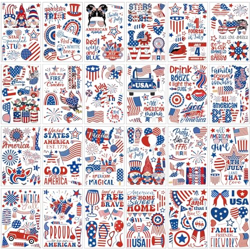 Lincia 120 Pcs 4th of July Tattoos American Flag Temporary Tattoos Fourth of July Patriotic Party Supplies Red White and Blue Stickers Labor Day Makeup Accessories for USA Favors, 24 Designs