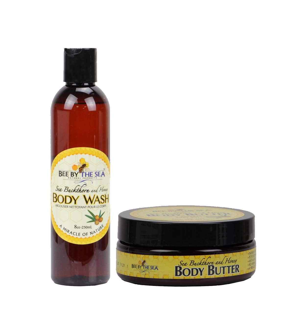 Bee By The Sea Body Wash and Body Butter Skin Care Bundle Set Naturally Enriched with Sea Buckthorn and Honey for All Skin Types