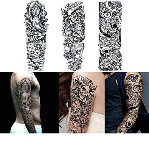 Extra Large Temporary Tattoo Sleeves - 8 Sheets, Full Arm