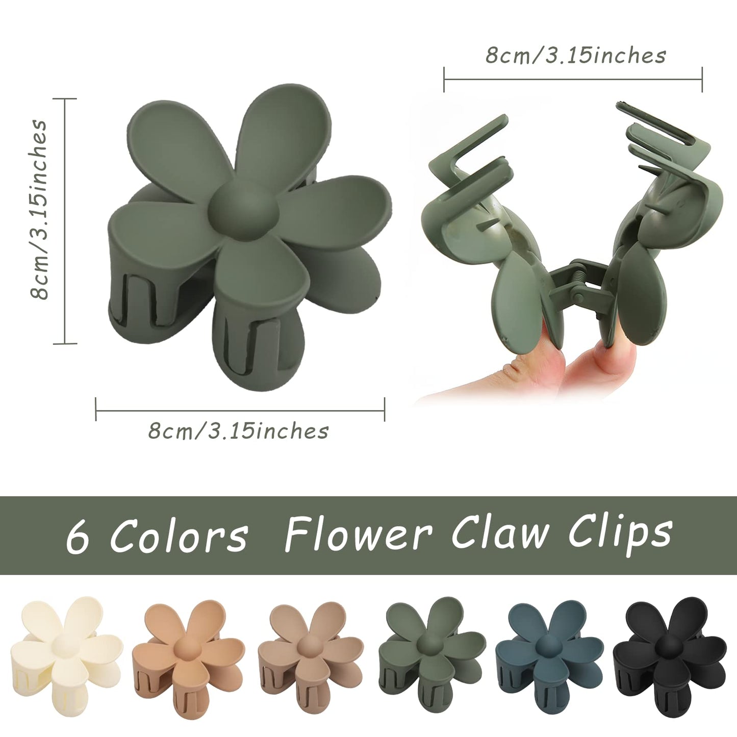 Matte Flower Hair Claw Clips, Large Non-Slip Clips for Thick and Thin Hair with Strong Hold, 6PCS Cute Daisy Clips for Women