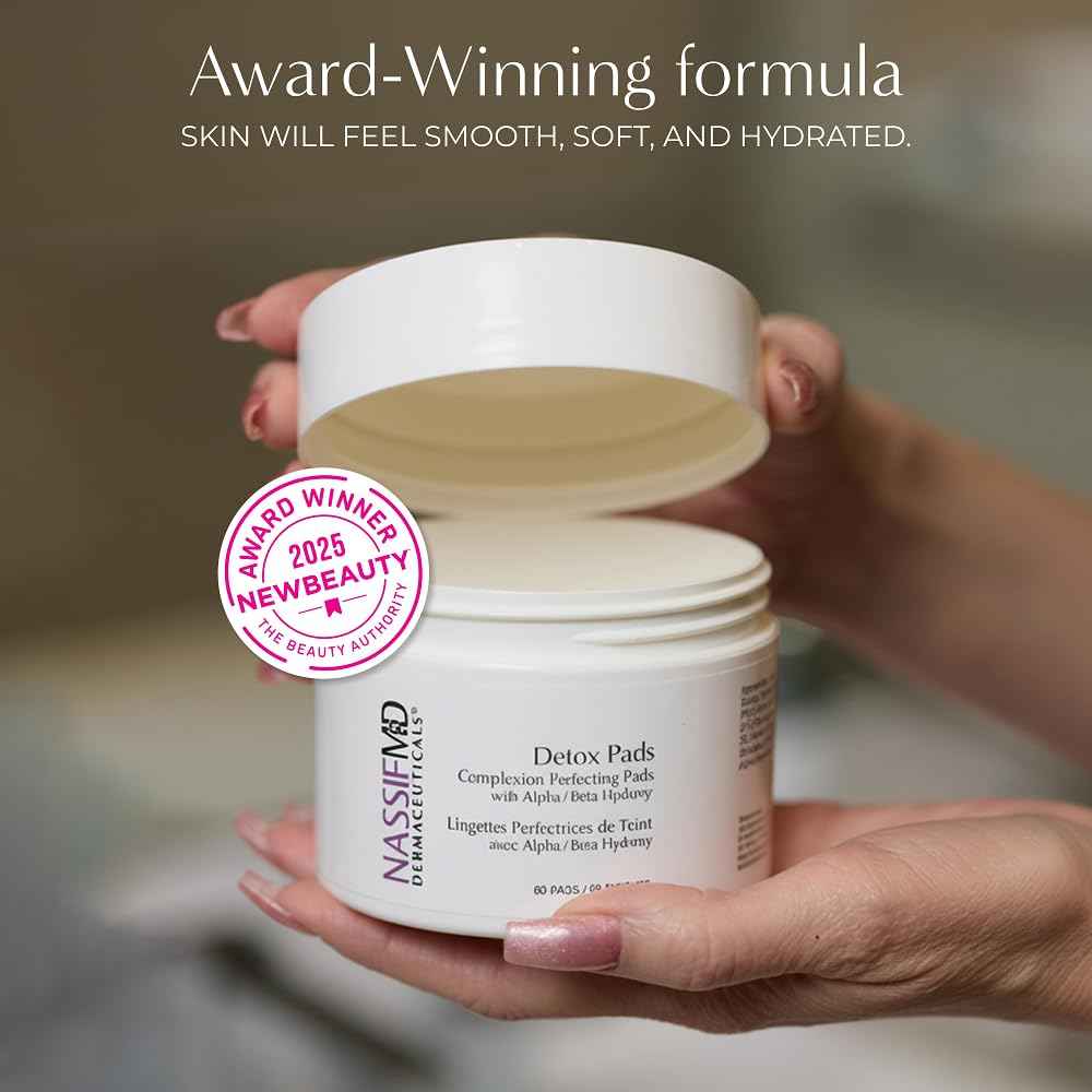NassifMD Exfoliating Detox Pads | Surgeon-Created AHA/BHA Facial Pads for Deep Cleansing, Smoother Texture & Glowing Skin | Reduces Pores, Firms, Brightens