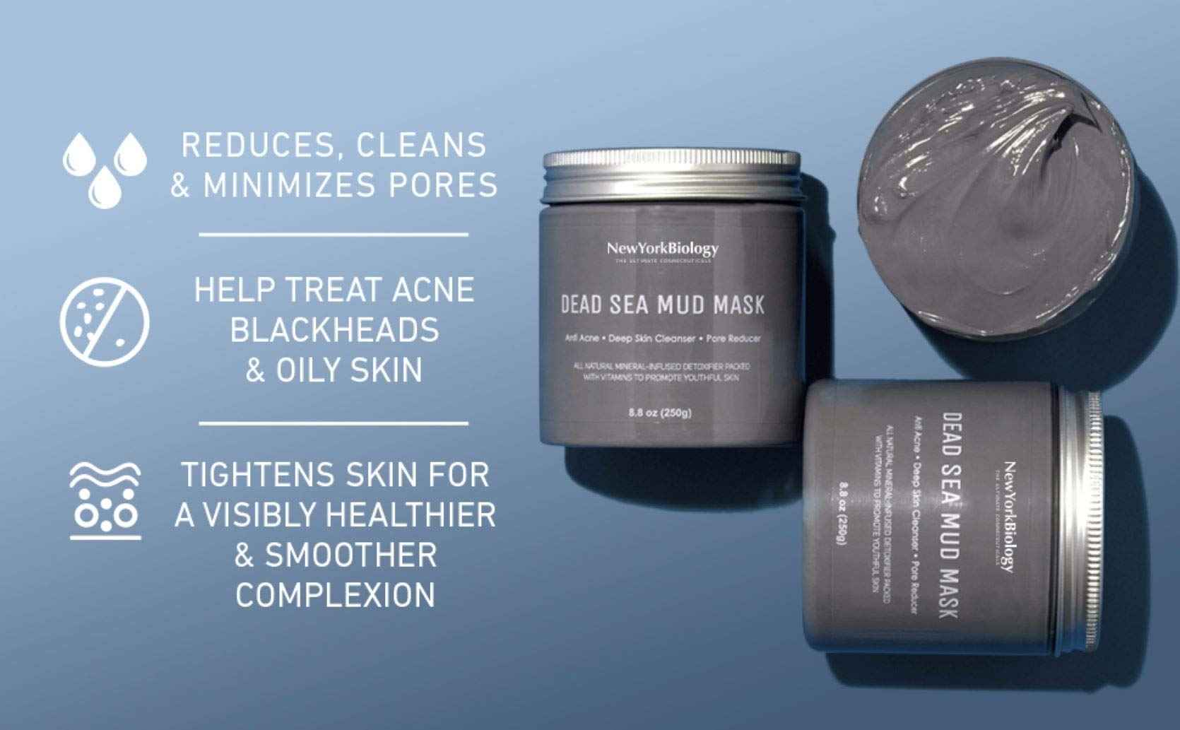 New York Biology Dead Sea Mud Mask for Face and Body with Aloe Vera Gel for Skin, Face and Hair - Spa Quality Pore Reducer for Acne, Blackheads and Oily Skin