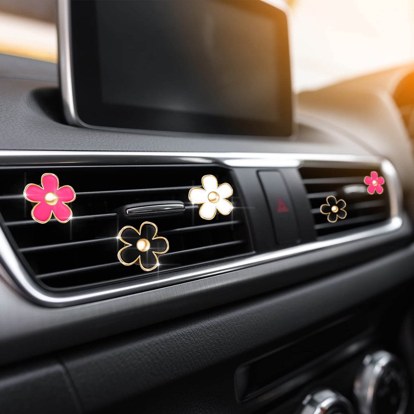 6 Pcs Daisy Flower Air Vent Clip Air Freshener Outlet Clip Car Air Conditioning Clip Charm Car Inter Decor(Red, White, Black, 3 cm, 3.3 cm)