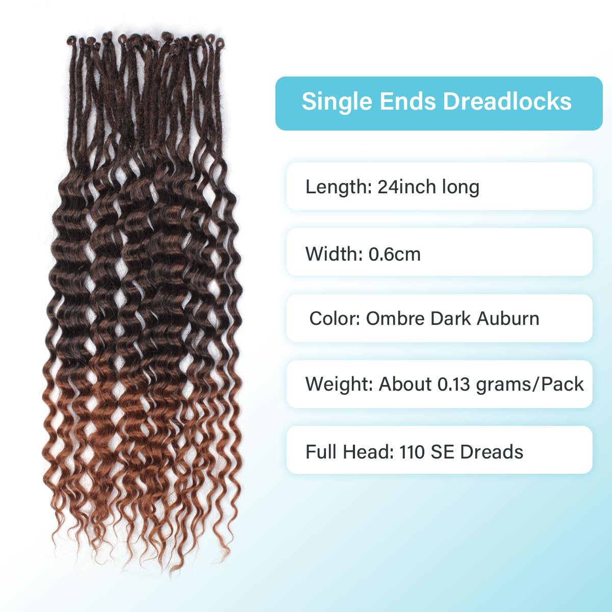 Sangtok 24 inch Curly Dreadlock Extensions Single Ended Wavy Dreadlocks, 10 pcs SE Thin Fake Dreads Extensions Light Brown to Blonde Ombre Dreads for Women